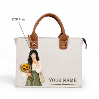IN VALTRO Personalized Canvas Laptop Tote Bag – Custom Name & Sunflower Design