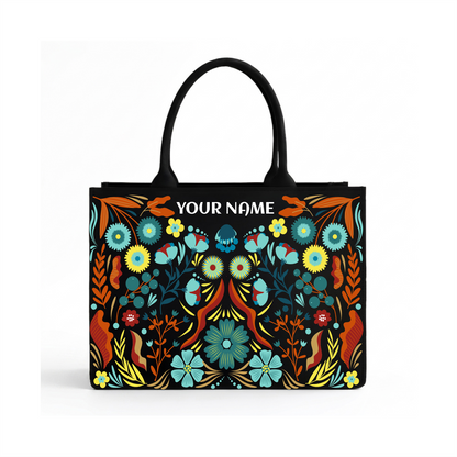 Personalized Botanical Name Tote Bag – Custom Floral Canvas Handbag