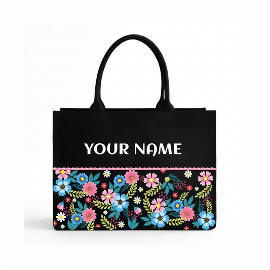 Personalized Floral Name Tote Bag for Women