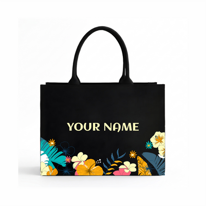 Personalized Midnight Bloom Floral Tote Bag – Custom Name Canvas Handbag