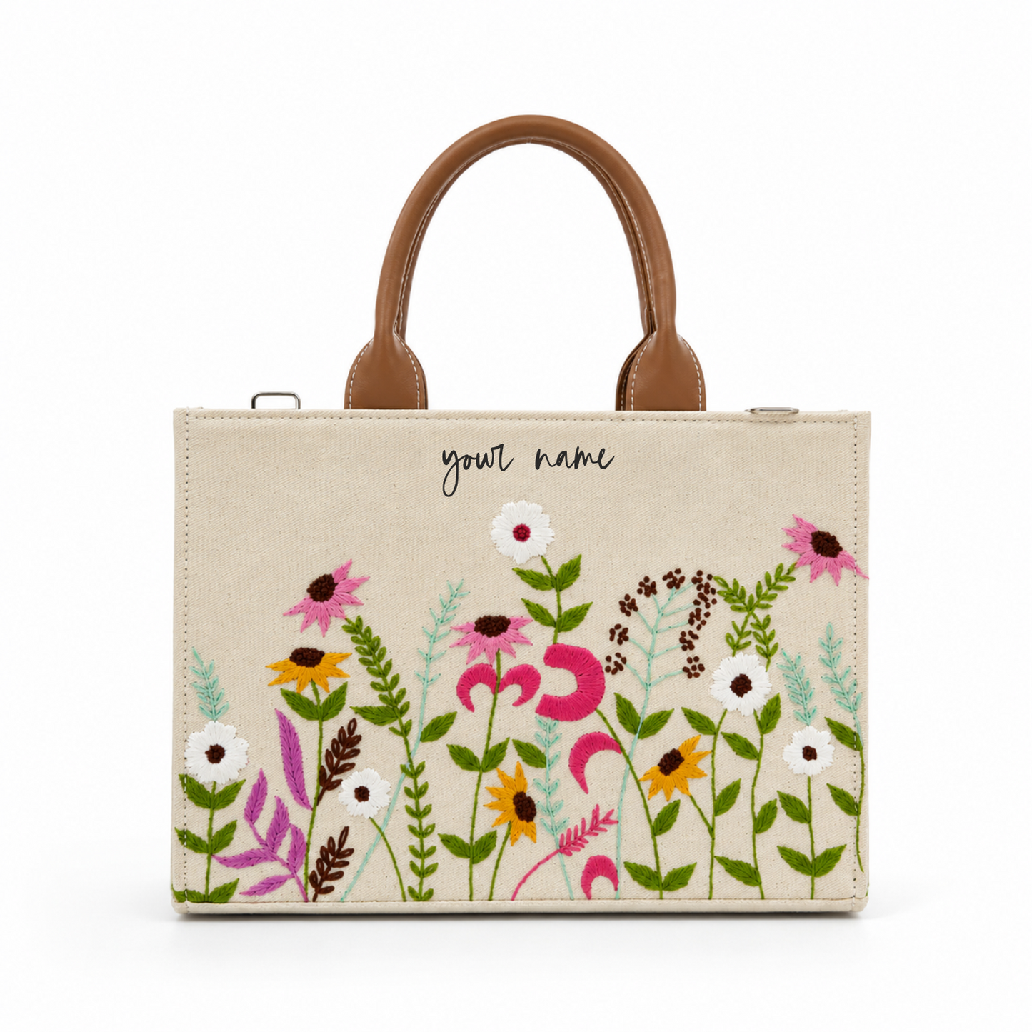 Personalized Floral Embroidered Canvas Office Tote Bag