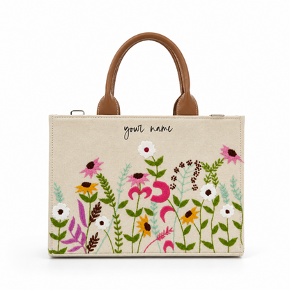 Personalized Floral Embroidered Canvas Office Tote Bag
