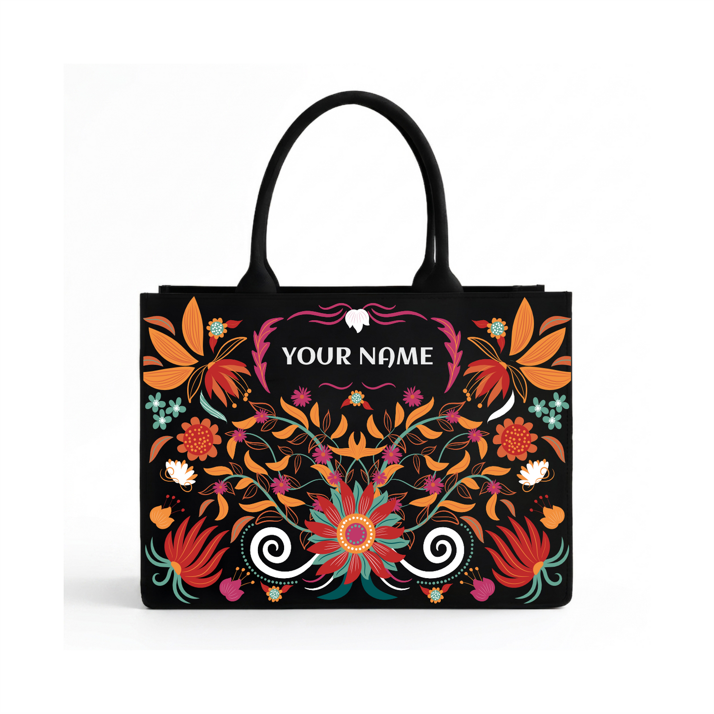 Personalized Floral Name Tote Bag – Custom Botanical Canvas Handbag for Women