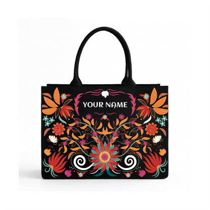 Personalized Floral Name Tote Bag – Custom Botanical Canvas Handbag for Women