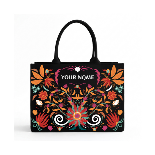 Personalized Floral Name Tote Bag – Custom Botanical Canvas Handbag for Women
