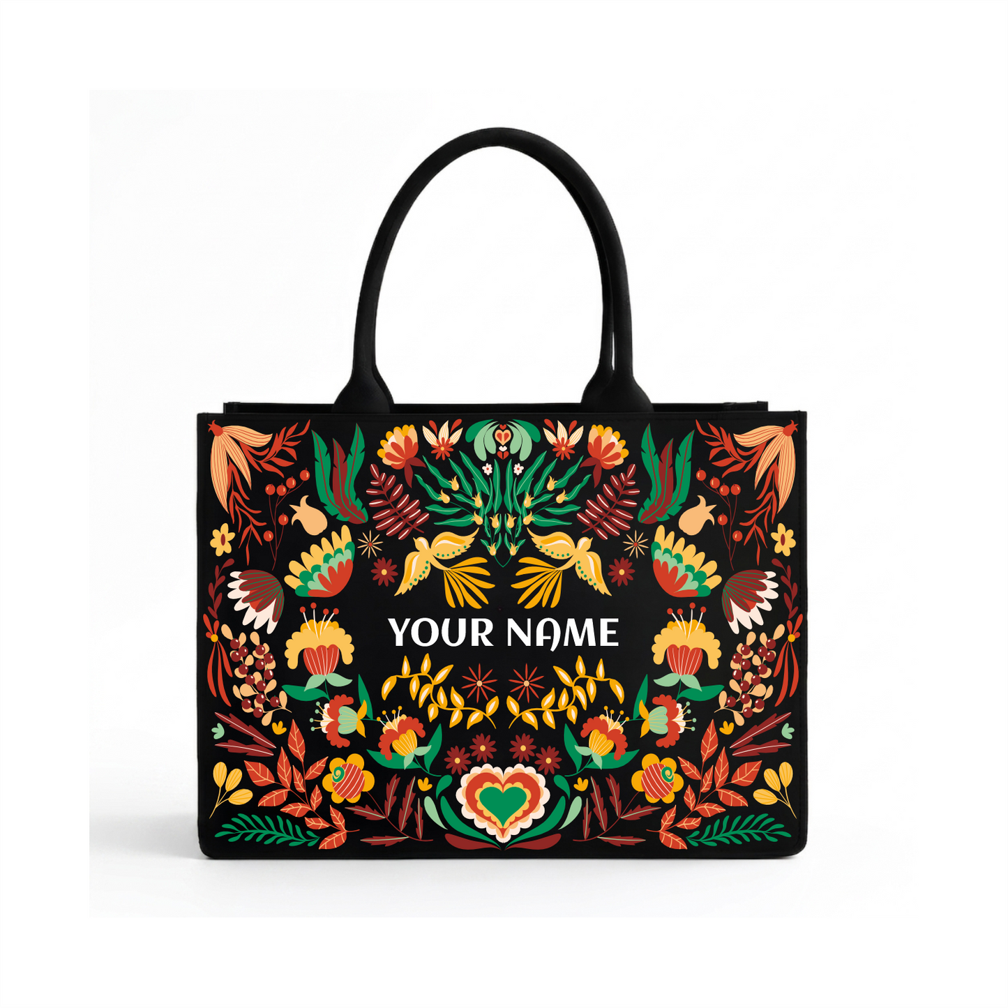 Personalized Folk Art Floral Name Tote Bag – Custom Canvas Handbag for Women
