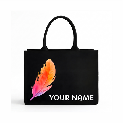 Personalized Colorful Feather Tote Bag with Custom Name