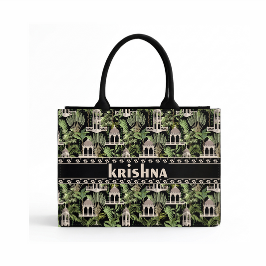 Customized canvas tote bag with personalized name and DTF printed botanical design