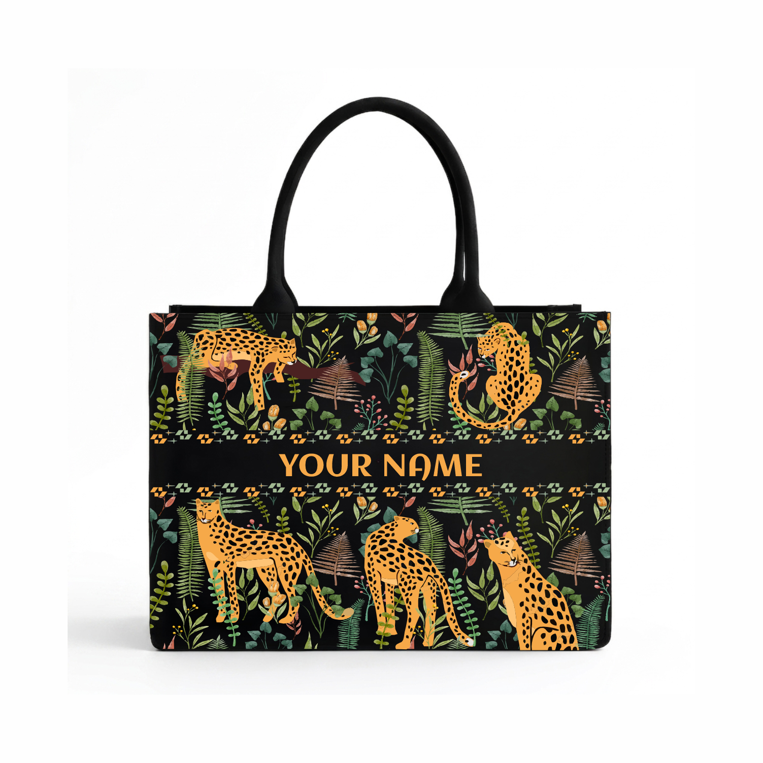 Personalized Leopard Jungle Print Women's Tote Bag with Custom Name