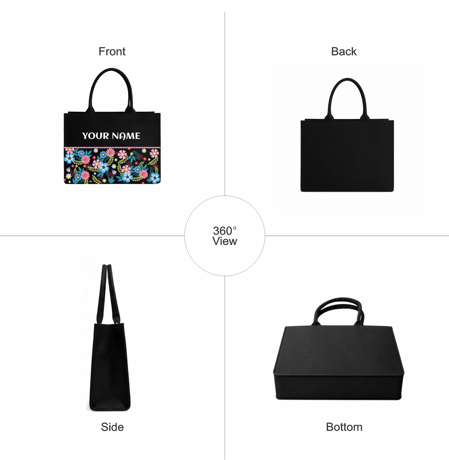 Personalized Floral Name Tote Bag for Women