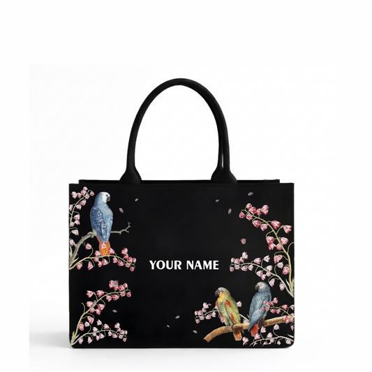 Personalized Floral Bird Tote Bag with Custom Name