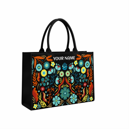 Personalized Botanical Name Tote Bag – Custom Floral Canvas Handbag