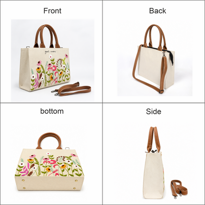Personalized Floral Embroidered Canvas Office Tote Bag