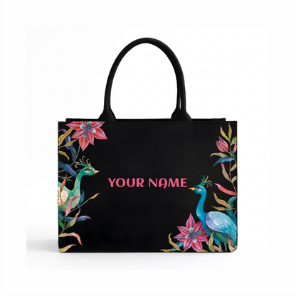 Personalized Peacock Floral Tote Bag for Women