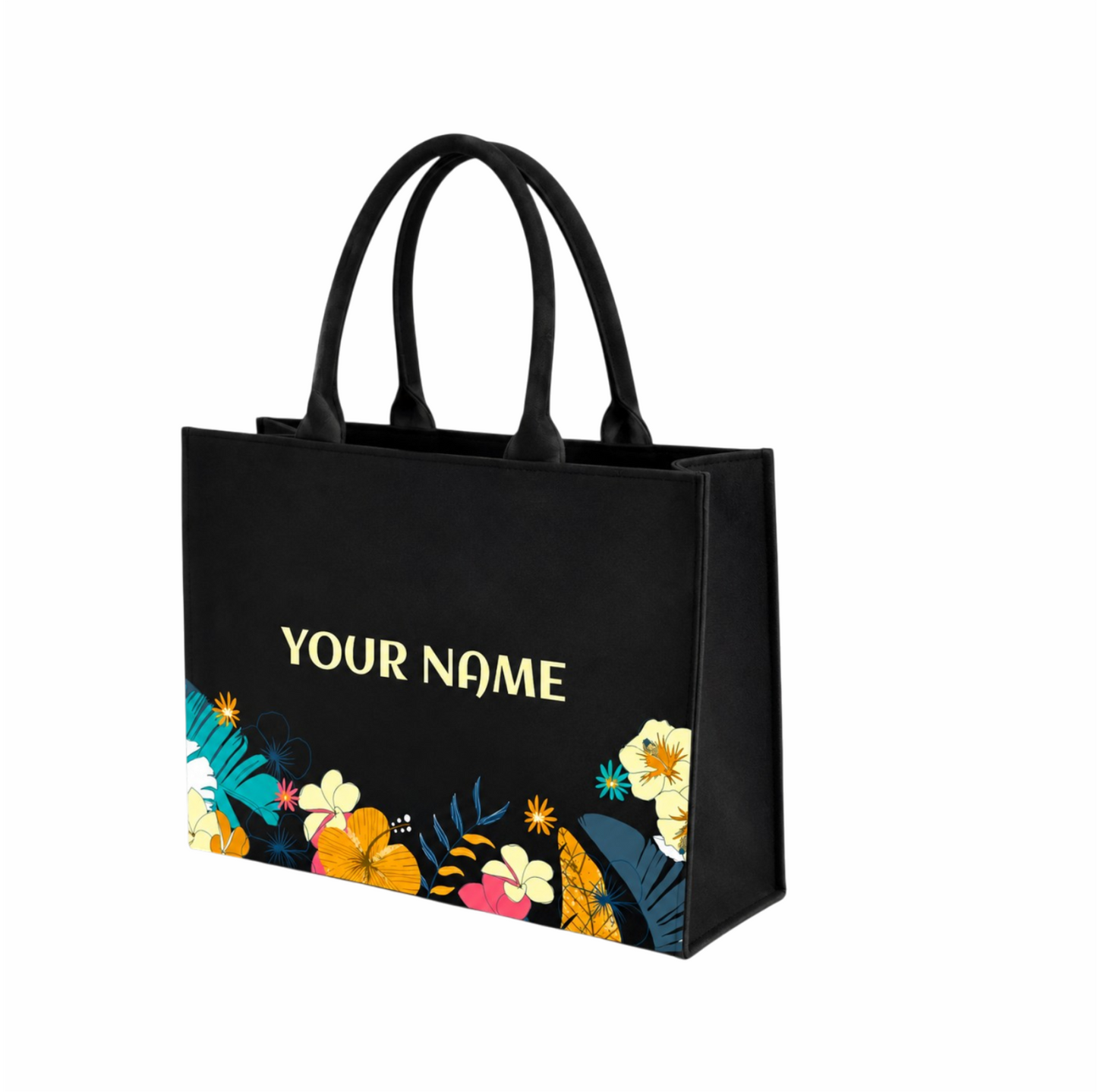 Personalized Midnight Bloom Floral Tote Bag – Custom Name Canvas Handbag