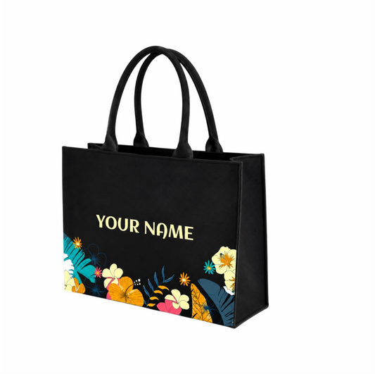 Personalized Midnight Bloom Floral Tote Bag – Custom Name Canvas Handbag