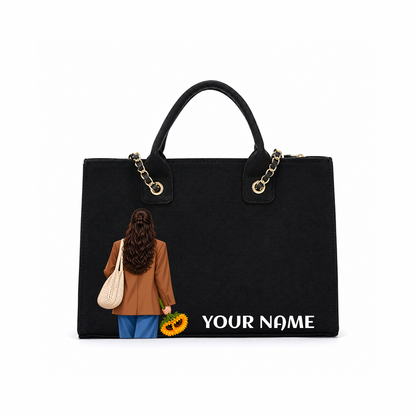 IN VALTRO – Personalized Black Laptop Tote Bag with Gold Chain Handles