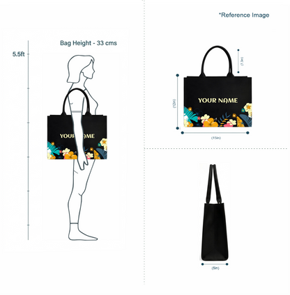 Personalized Midnight Bloom Floral Tote Bag – Custom Name Canvas Handbag