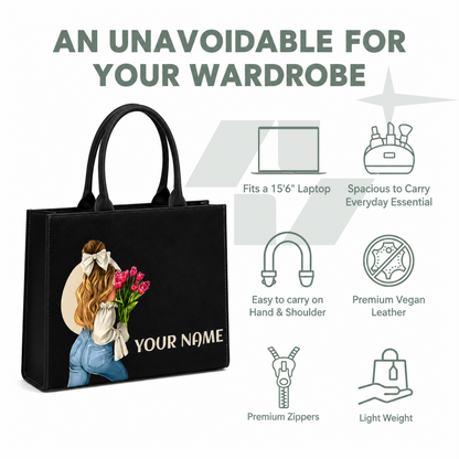 Personalized Cartoon Character Tote Bag with Custom Name | Premium Black Canvas Tote