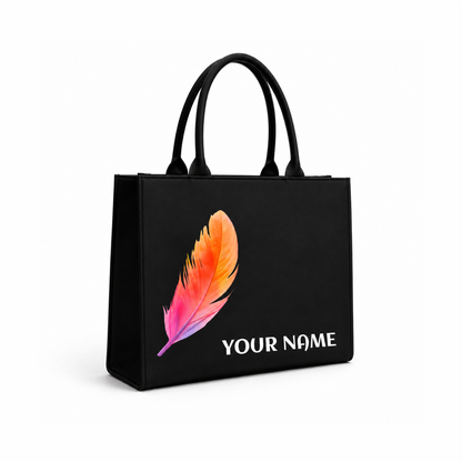 Personalized Colorful Feather Tote Bag with Custom Name