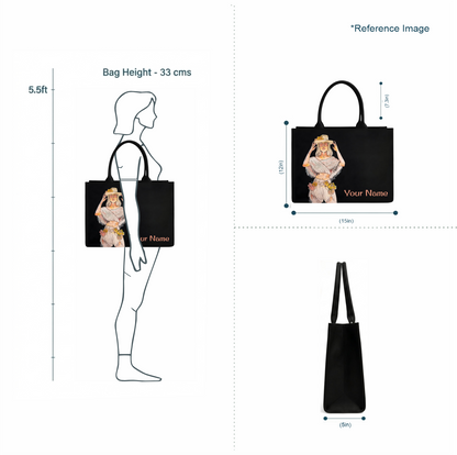 Personalized Fashion Girl Tote Bag – Custom Name DTF Printed Black Laptop Tote Bag