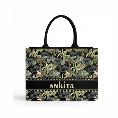 Personalized Tropical Canvas Matty Tote Bag with Name | In Valtro