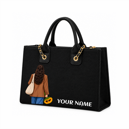 IN VALTRO – Personalized Black Laptop Tote Bag with Gold Chain Handles
