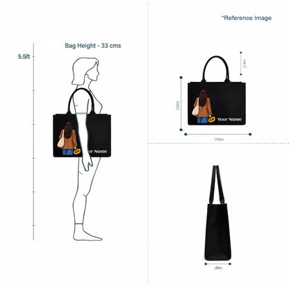 Personalized Black Canvas Tote Bag with Custom Name & Sunflower Design
