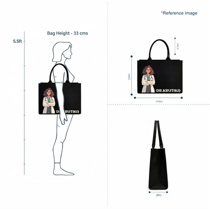 Personalized Doctor Name & Photo Printed Black Laptop Tote Bag – Custom DTF Printed Work & Office Bag