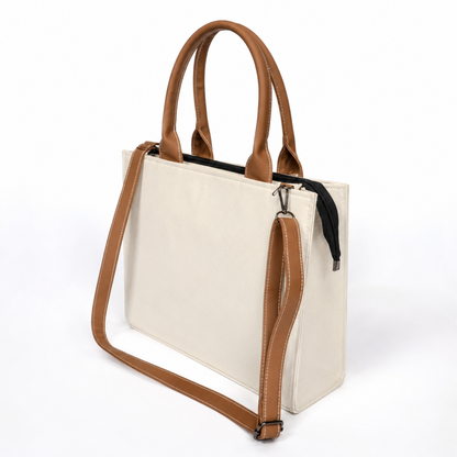 Personalized Floral Embroidered Canvas Office Tote Bag