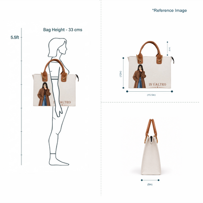 IN VALTRO Personalized Canvas Laptop Tote Bag – Brown Handles & Custom Photo Print