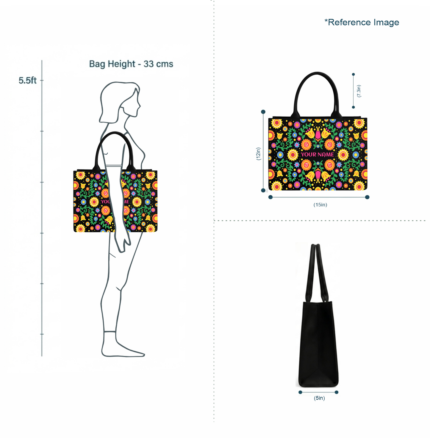 Personalized Folk Floral Tote Bag – Custom Name Ethnic Handbag with Vibrant Boho Print