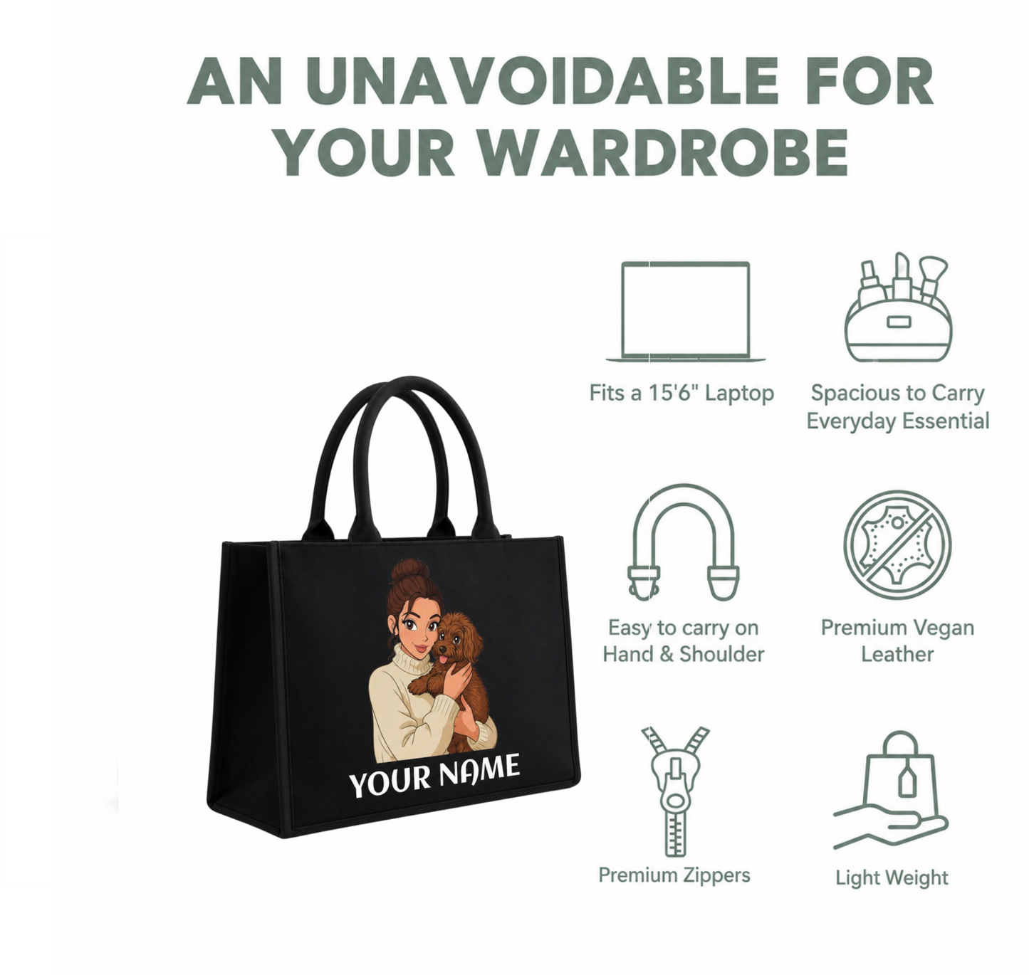 Personalized Pet Lover Tote Bag – Custom Name & Pet Portrait