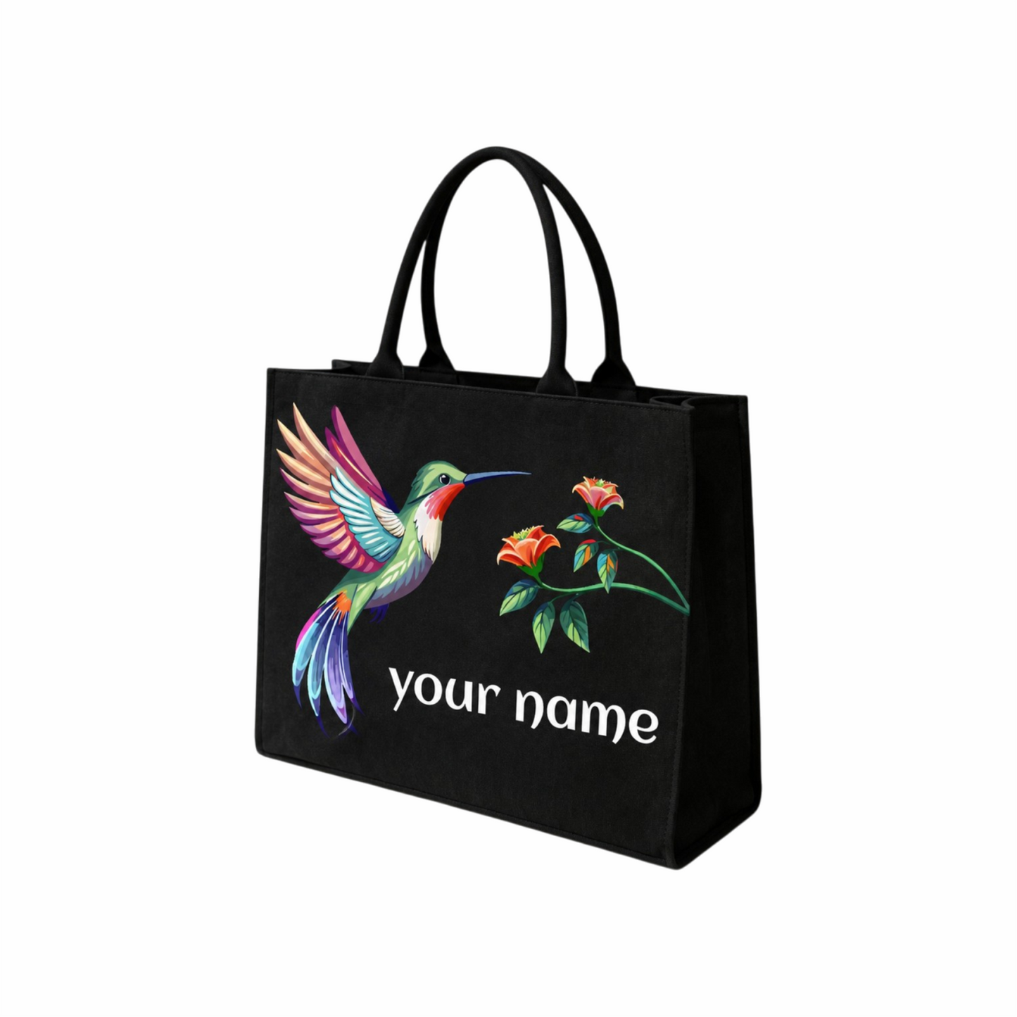 Customized Hummingbird Tote Bag for Women |In Valtro Personalized Premium Black Handbag with Name