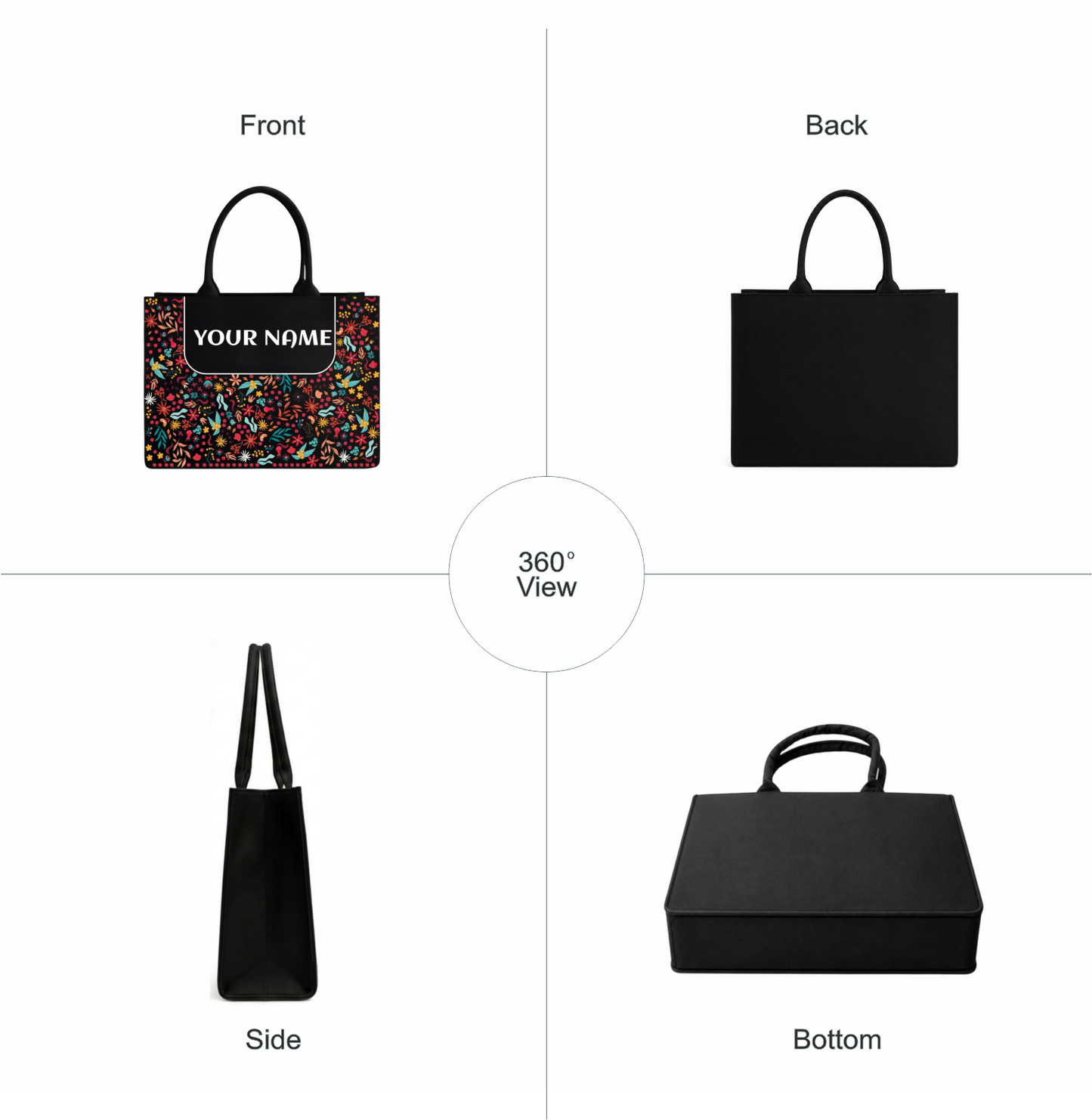 Personalized Floral Vegan Leather Tote Bag
