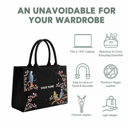 Personalized Floral Bird Tote Bag with Custom Name