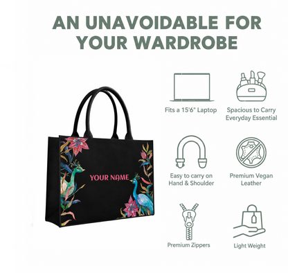 Personalized Peacock Floral Tote Bag for Women