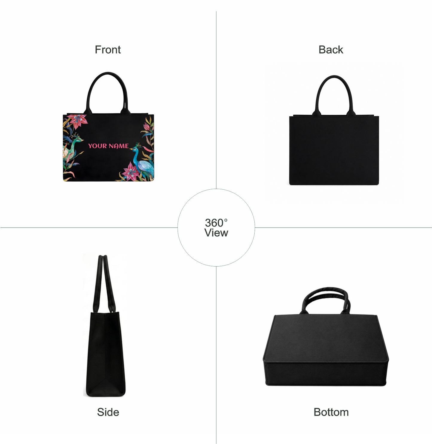Personalized Peacock Floral Tote Bag for Women