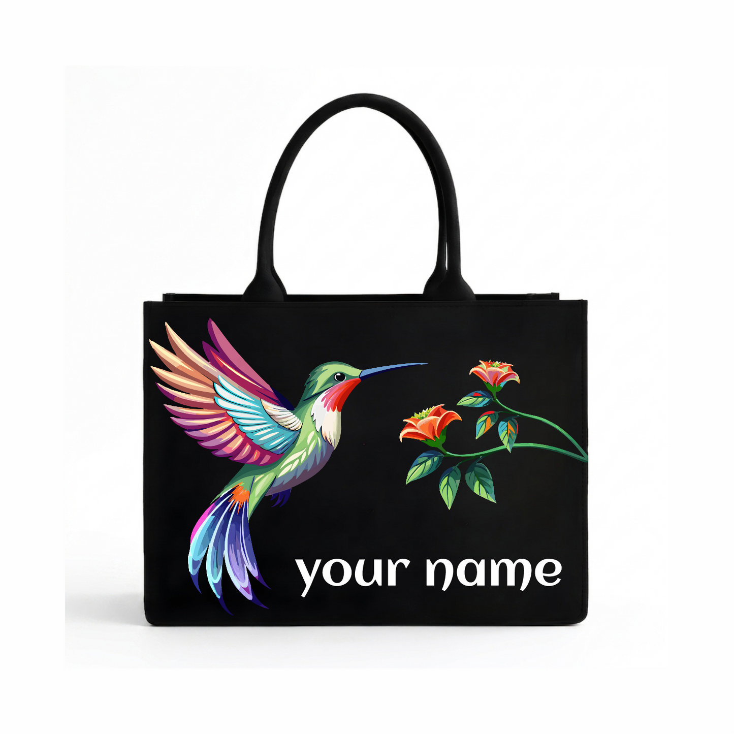 Customized Hummingbird Tote Bag for Women |In Valtro Personalized Premium Black Handbag with Name