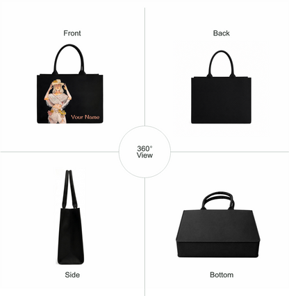 Personalized Fashion Girl Tote Bag – Custom Name DTF Printed Black Laptop Tote Bag