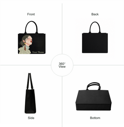 Personalized Women’s Portrait Tote Bag – Custom Name DTF Printed Black Laptop Tote Bag
