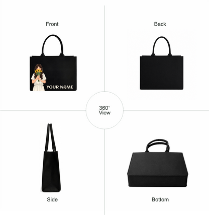 Personalized Women's Black Tote Bag with Custom Name & Girl Print