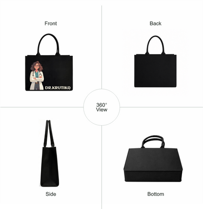 Personalized Doctor Name & Photo Printed Black Laptop Tote Bag – Custom DTF Printed Work & Office Bag