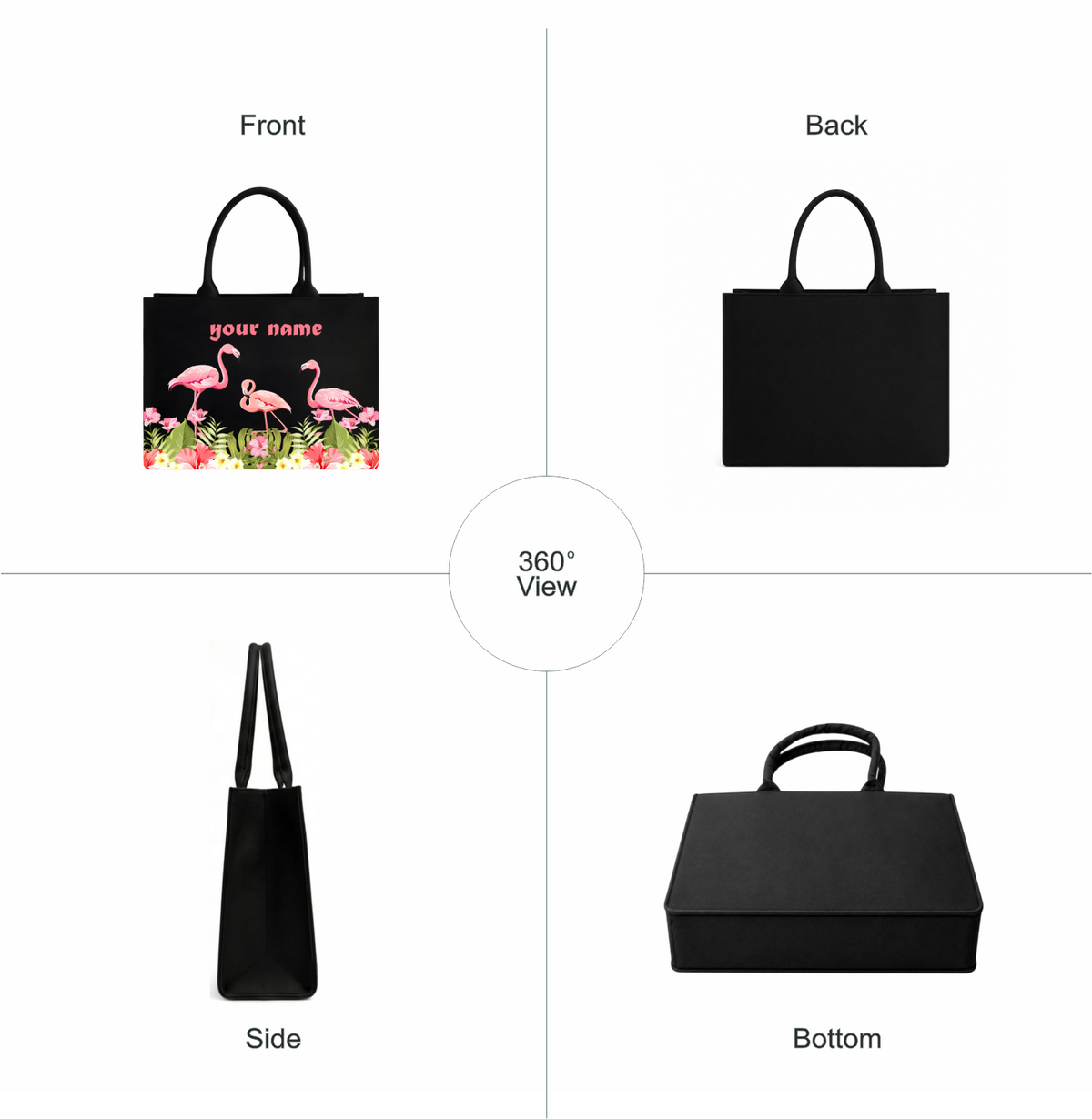 Personalized In Valtro Flamingo Print Tote Bag for Women | Spacious Black canvas matty Handbag