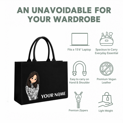Personalized Cute Girl Name Black Canvas Tote Bag | Custom Aesthetic Shoulder Bag for Women