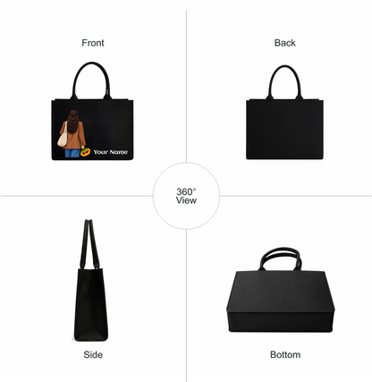 Personalized Black Canvas Tote Bag with Custom Name & Sunflower Design
