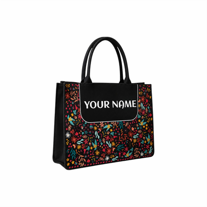 Personalized Floral Vegan Leather Tote Bag