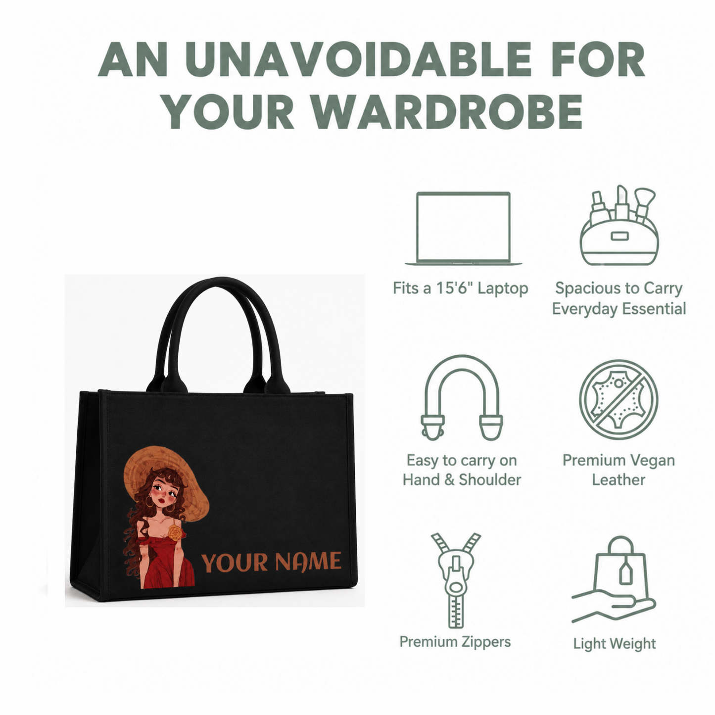 Personalized Elegant Girl Tote Bag with Custom Name ⭐ (Best Choice)