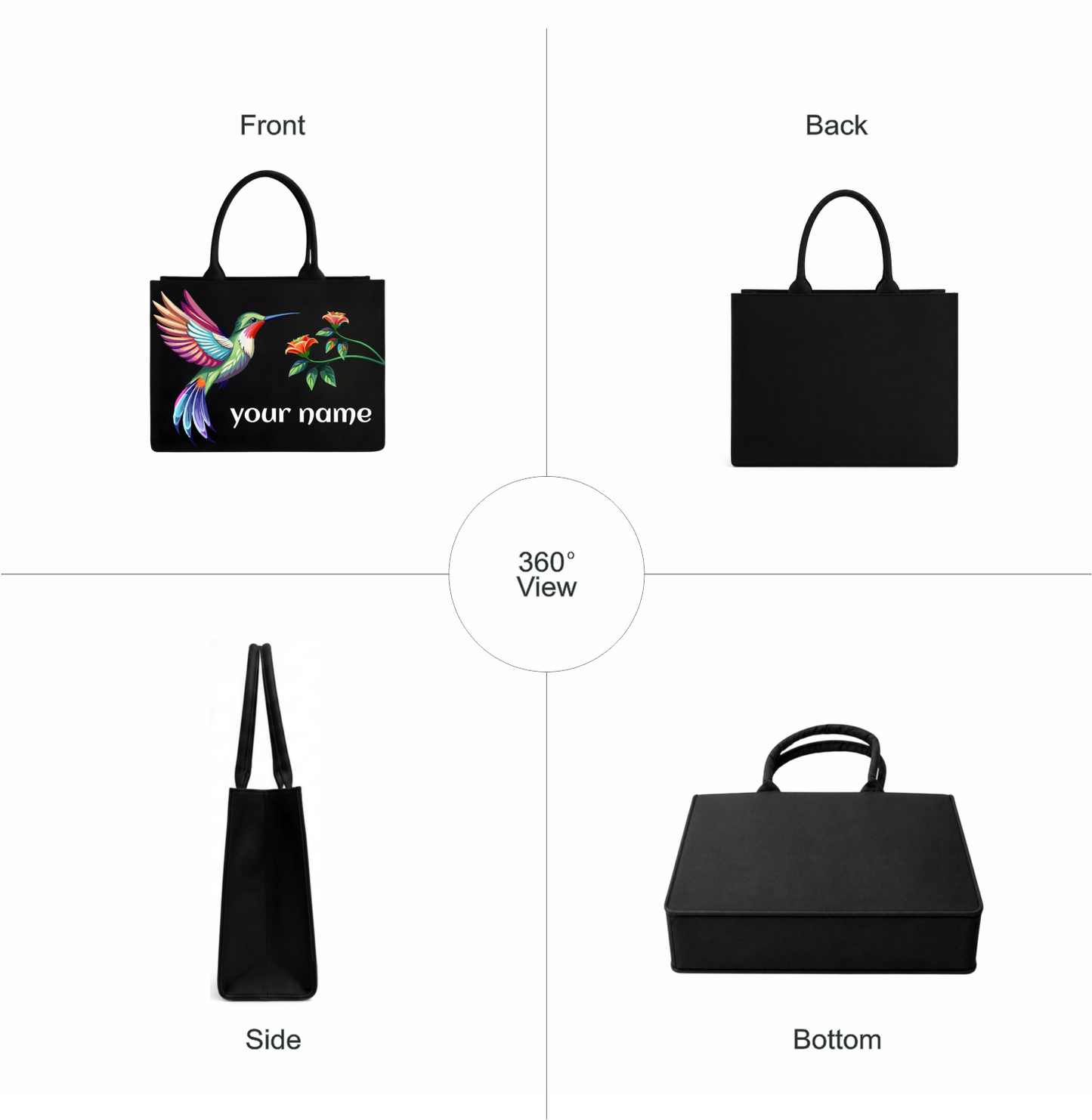 Customized Hummingbird Tote Bag for Women |In Valtro Personalized Premium Black Handbag with Name
