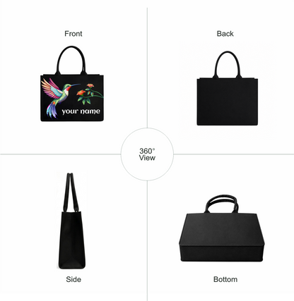 Customized Hummingbird Tote Bag for Women |In Valtro Personalized Premium Black Handbag with Name